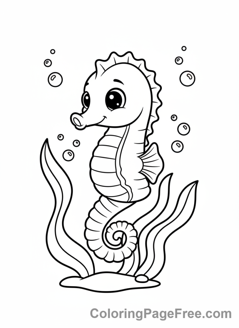 Ocean Animals coloring page - Seahorse close-up