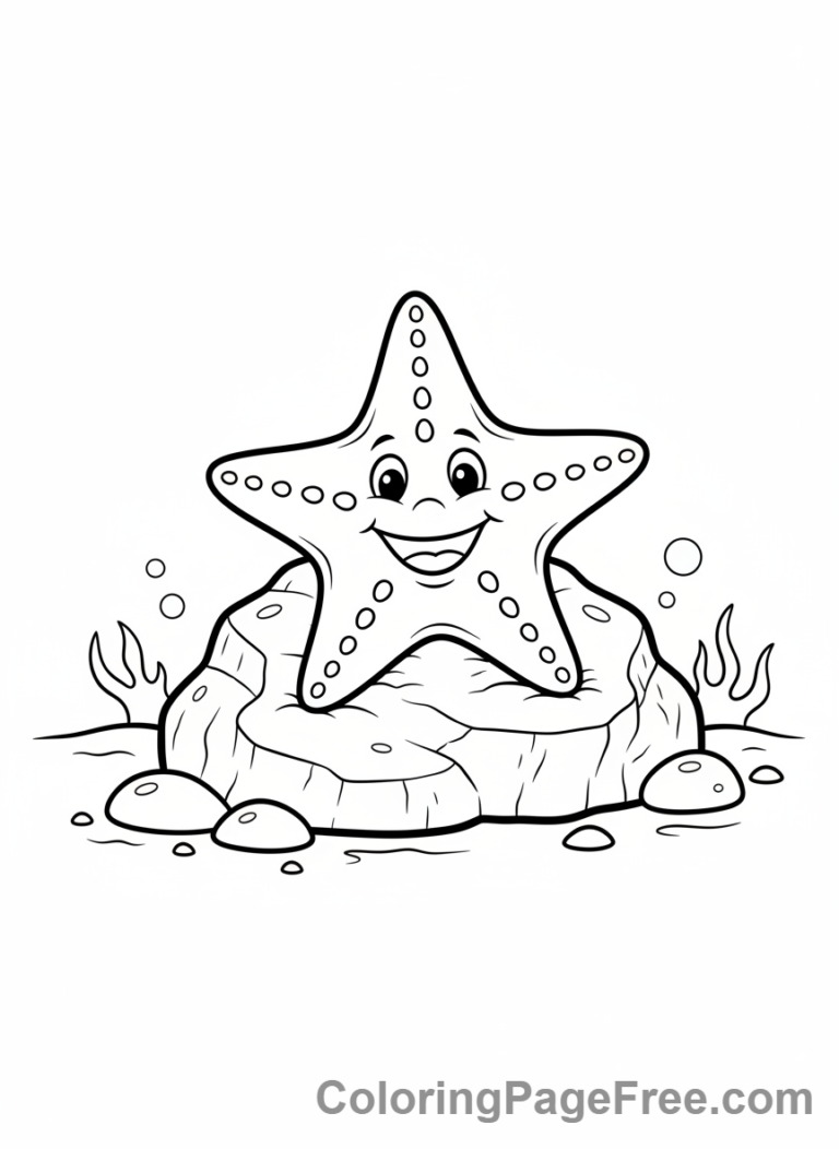 Ocean Animals coloring page - Starfish on rock