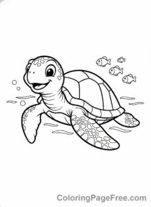 Ocean Animals coloring page - Turtle swimming peaceful
