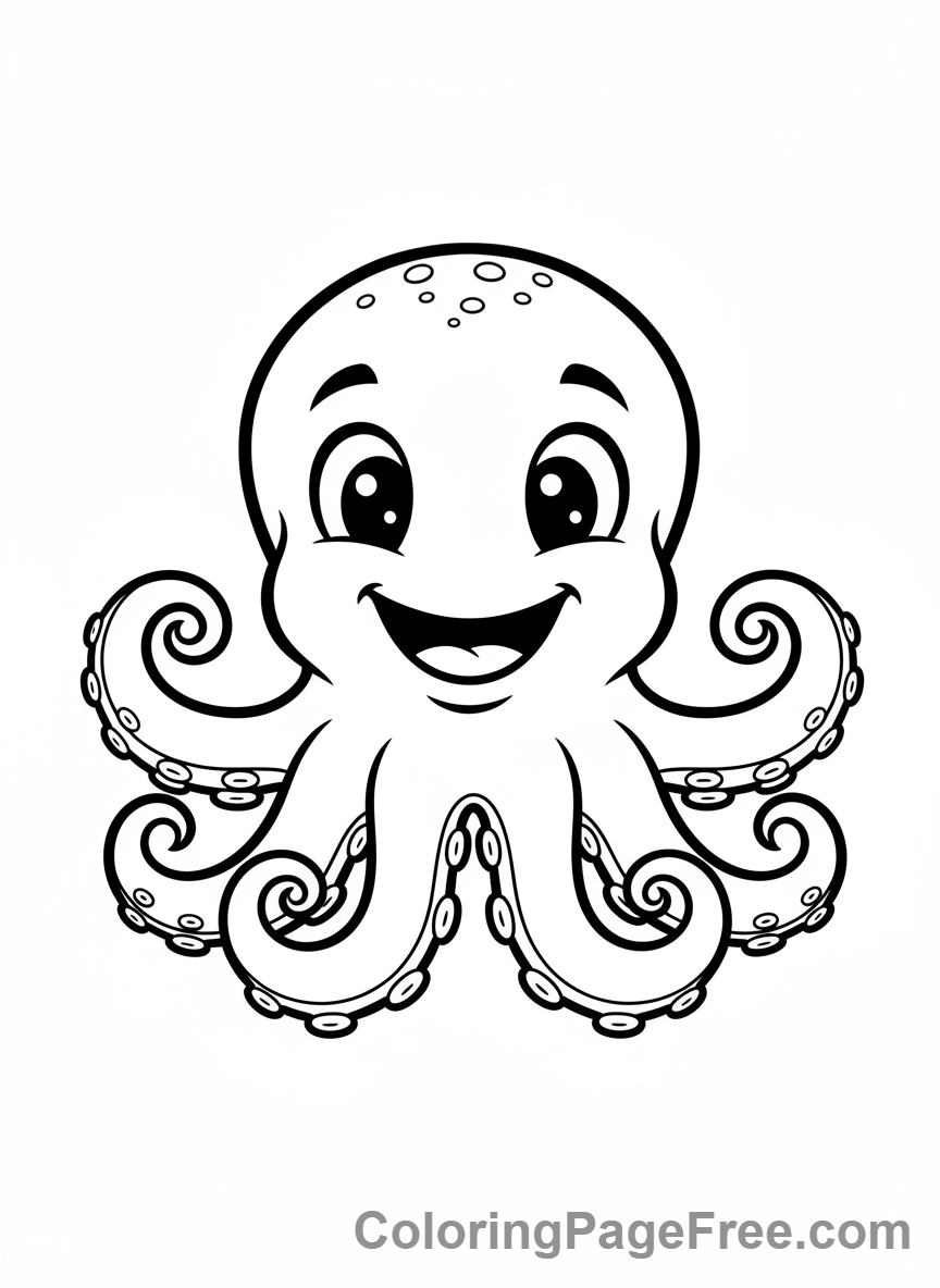 Octopus coloring page - Friendly octopus face