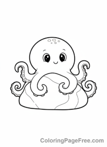 Octopus coloring page - Octopus hiding rock