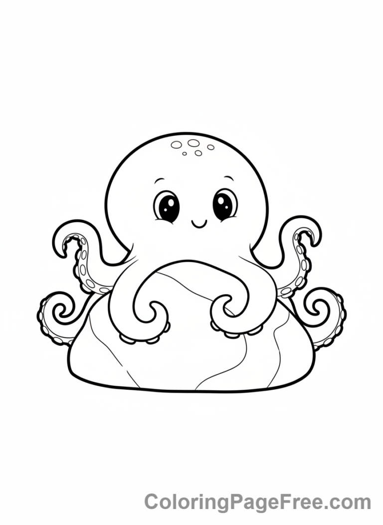Octopus coloring page - Octopus hiding rock