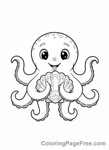 Octopus coloring page - Octopus holding shell