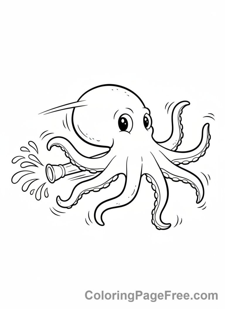 Octopus coloring page - Octopus jet propelling