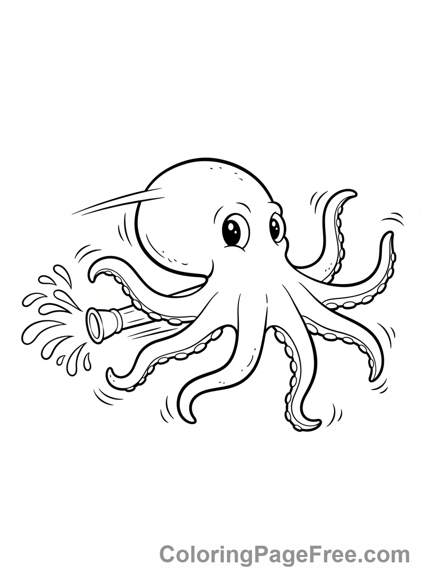 Octopus coloring page - Octopus jet propelling