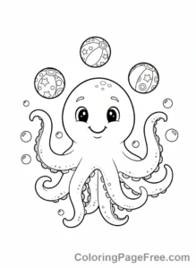 Octopus coloring page - Octopus juggling balls
