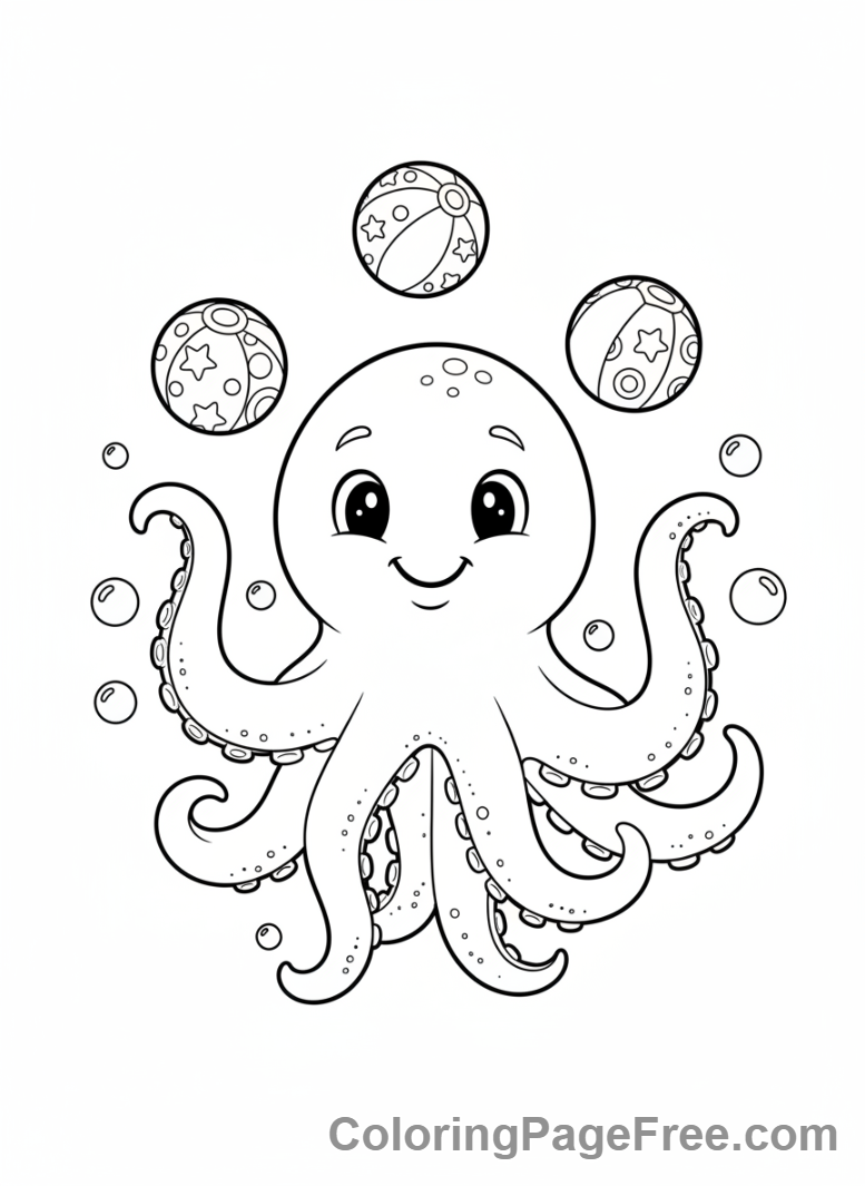 Octopus coloring page - Octopus juggling balls