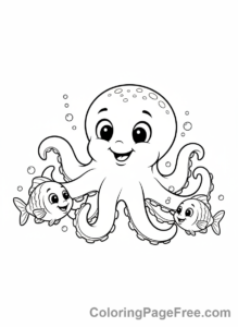 Octopus coloring page - Octopus playing fish