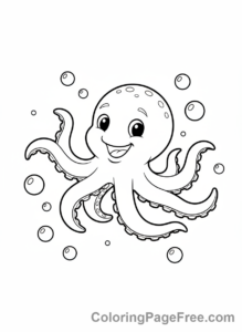 Octopus coloring page - Octopus swimming ocean