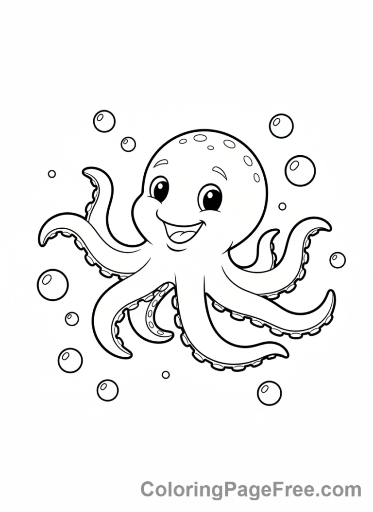 Octopus coloring page - Octopus swimming ocean