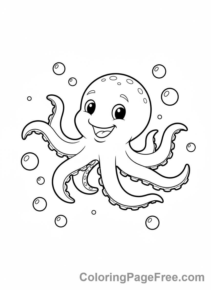 Octopus coloring page - Octopus swimming ocean