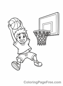 Olympics coloring page - Kid basketball dunk