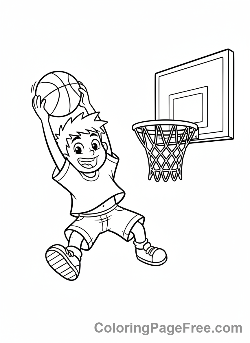 Olympics coloring page - Kid basketball dunk