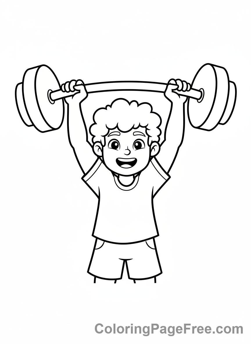 Olympics coloring page - Kid weightlifting champion