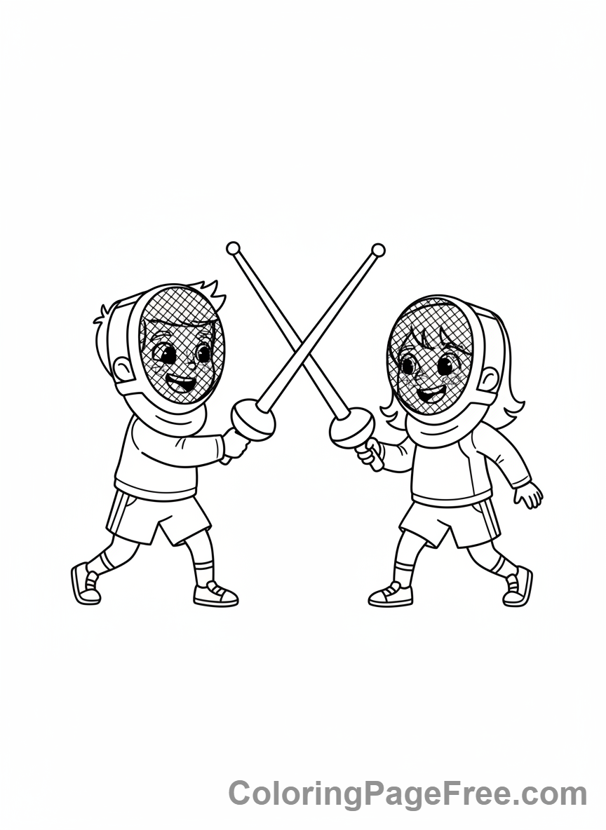 Olympics coloring page - Kids fencing fun