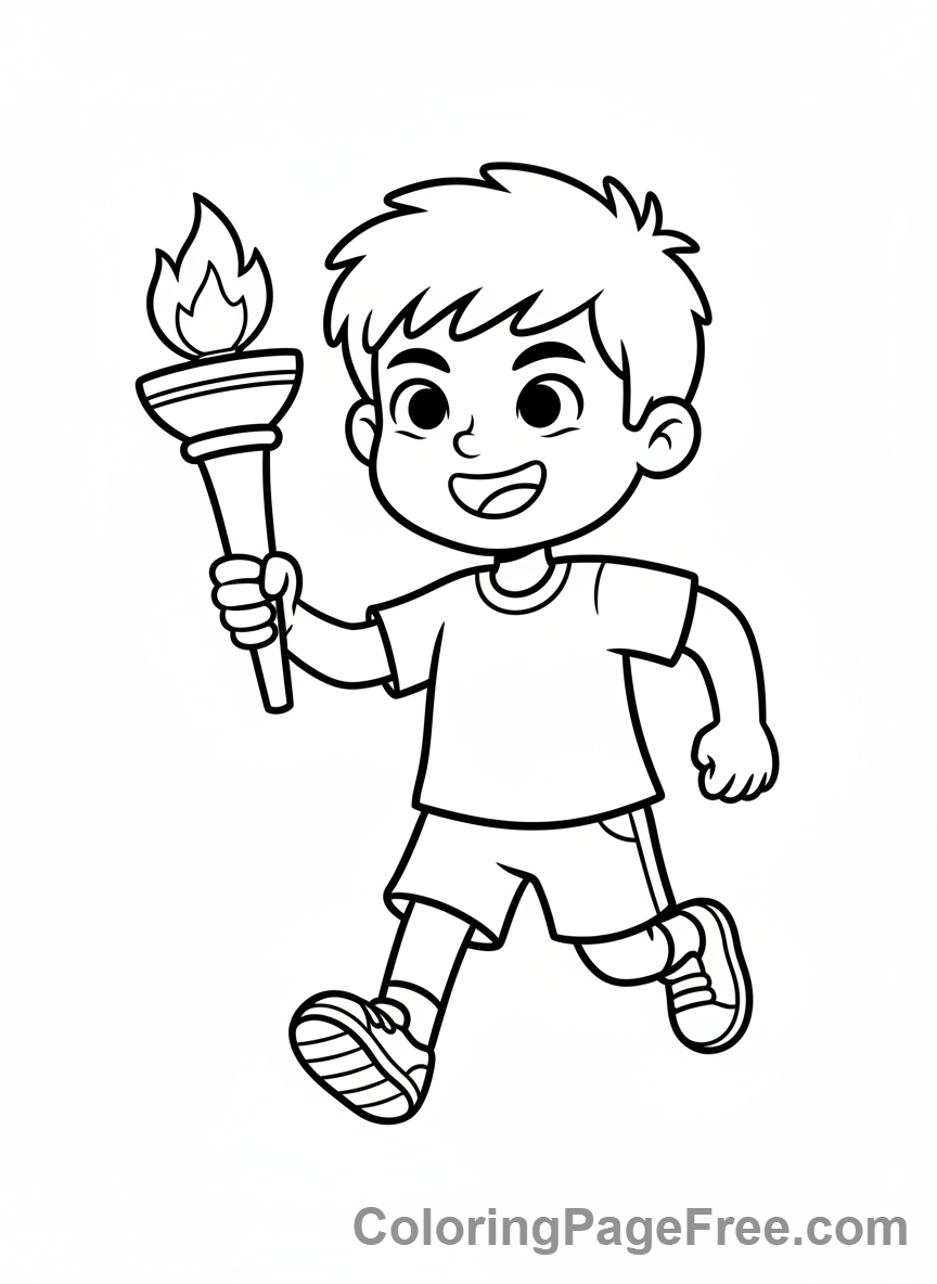Olympics coloring page - Torchbearer child running