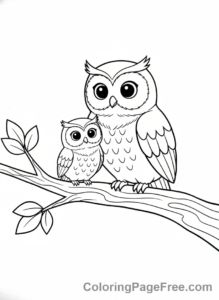 Owl coloring page - Baby owl parent