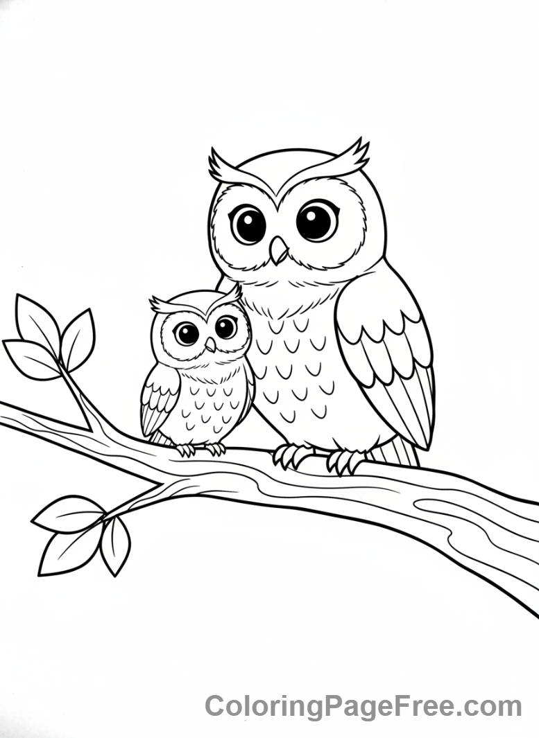 Owl coloring page - Baby owl parent