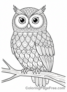 Owl coloring page - Detailed owl feathers