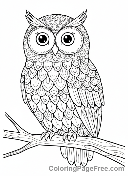 Owl coloring page - Detailed owl feathers