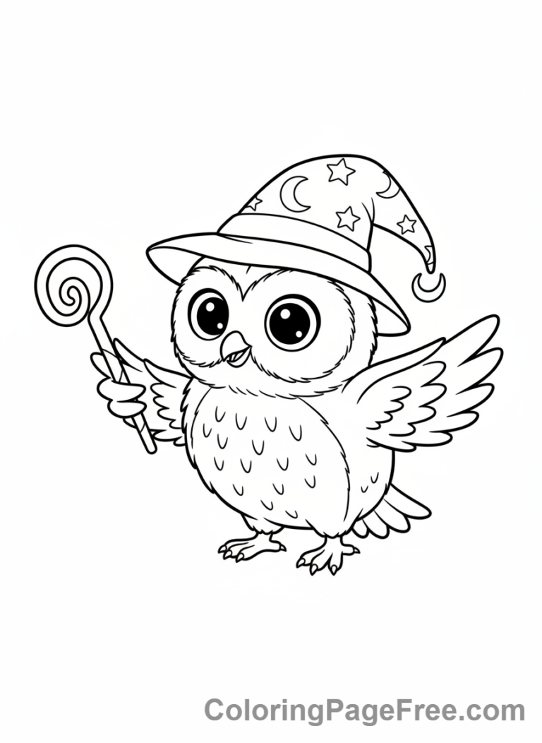 Owl coloring page - Funny owl hat