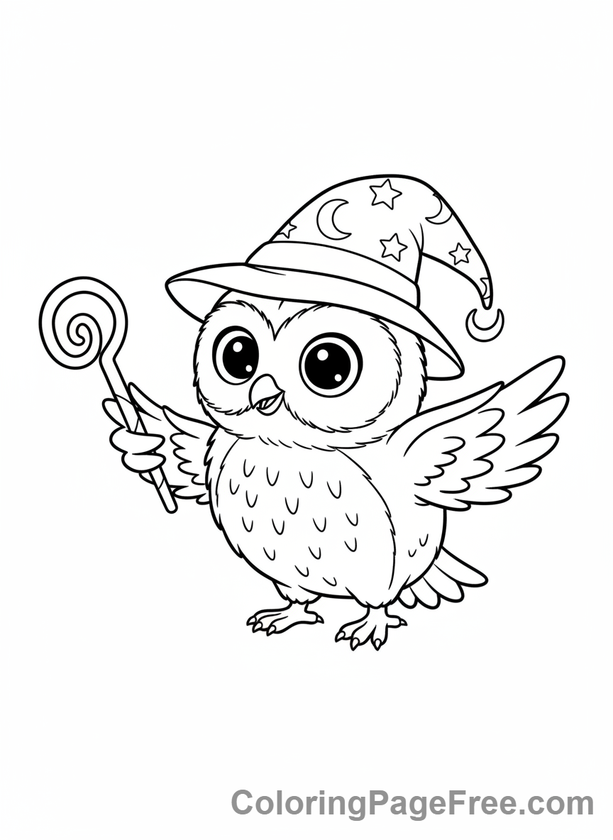 Owl coloring page - Funny owl hat