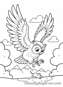 Owl coloring page - Owl catching mouse
