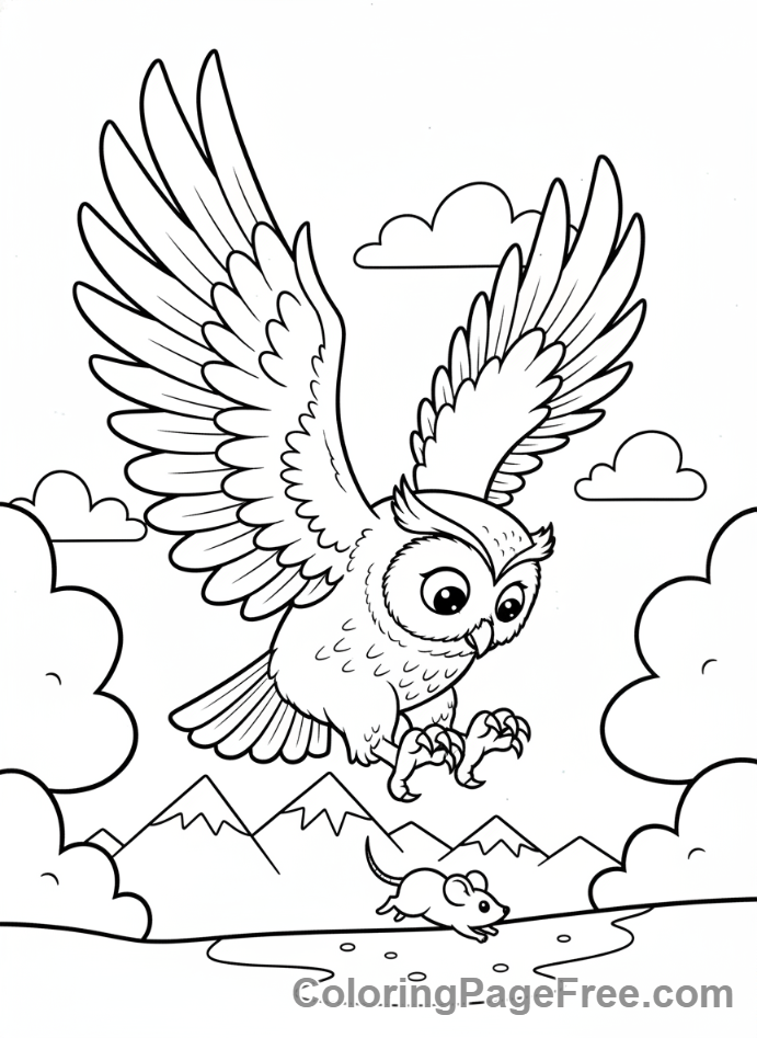 Owl coloring page - Owl catching mouse