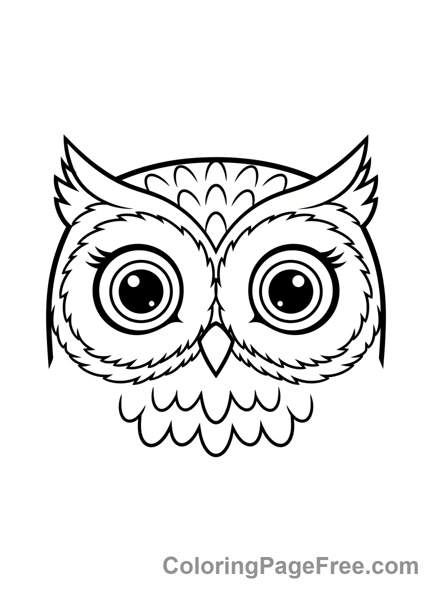 Owl coloring page - Owl face close-up