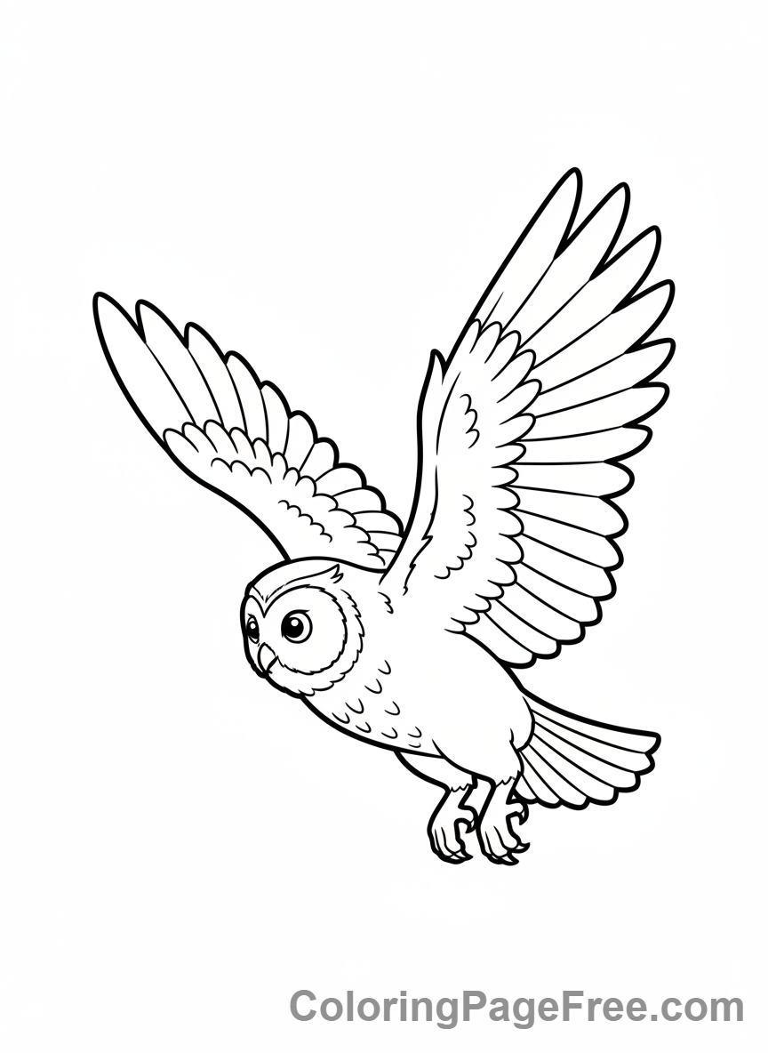 Owl coloring page - Owl flying graceful