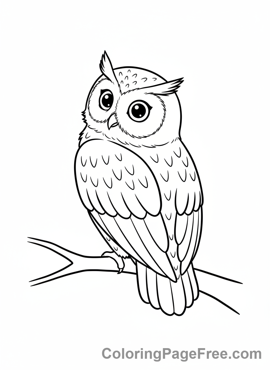 Owl coloring page - Owl looking back