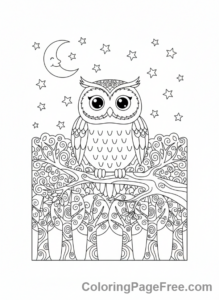Owl coloring page - Owl night forest