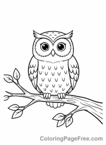 Owl coloring page - Owl perched branch