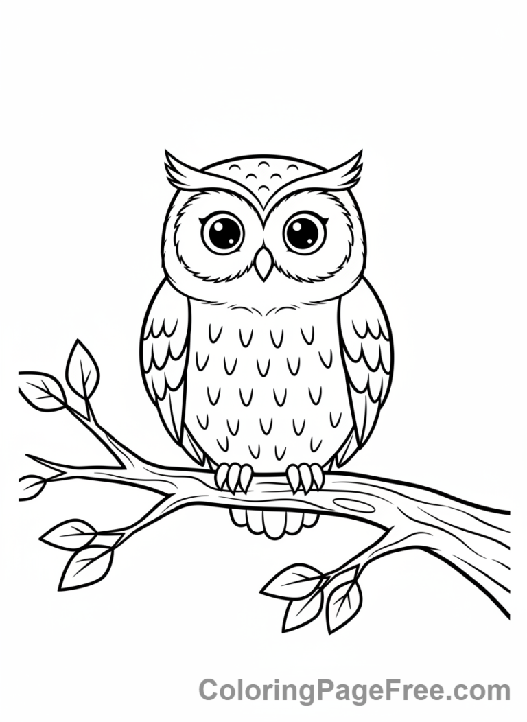 Owl coloring page - Owl perched branch