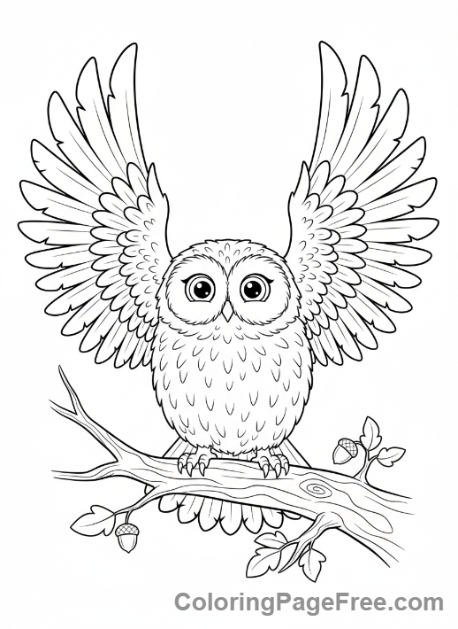 Owl coloring page - Owl stretching wings