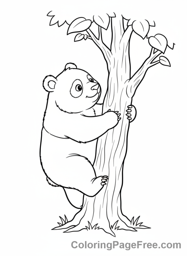 Panda coloring page - Panda climbing tree