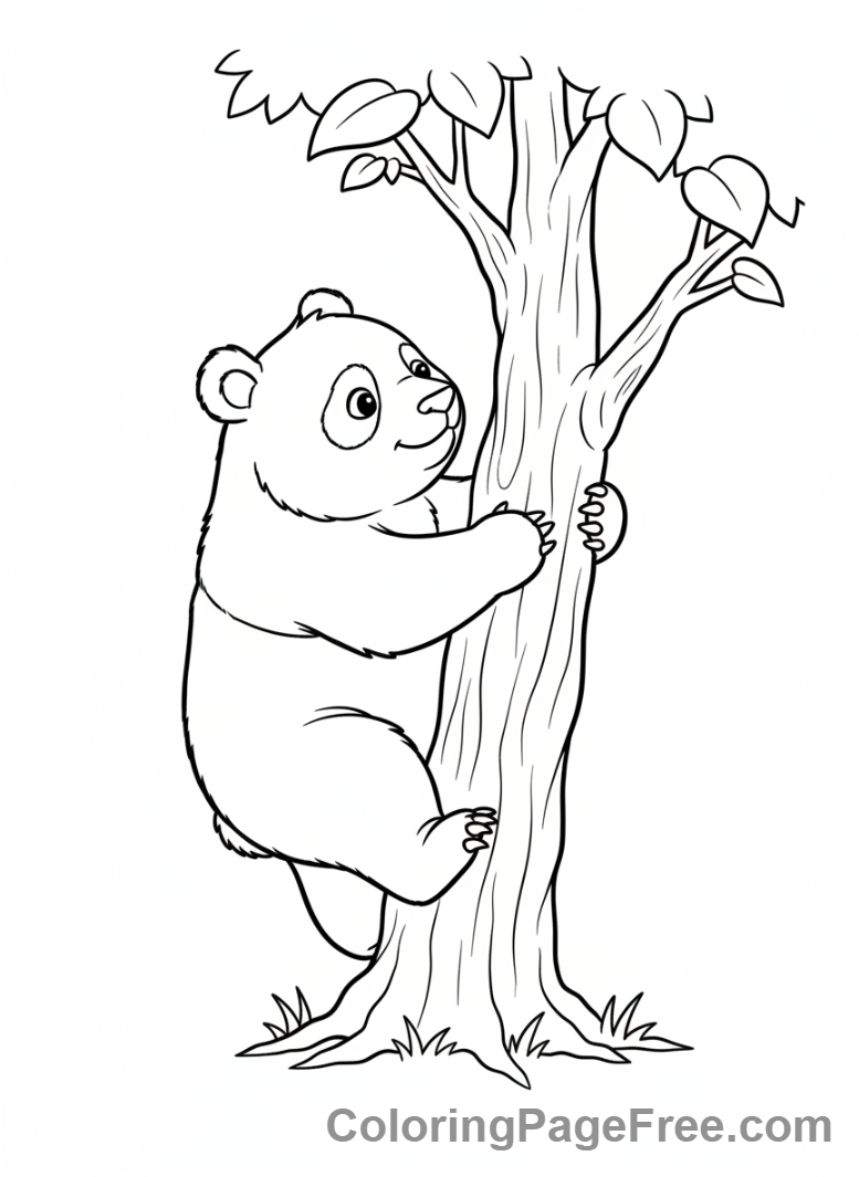 Panda Climbing a Tree Coloring Page