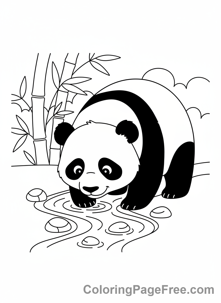 Panda Drinking Water Coloring Page