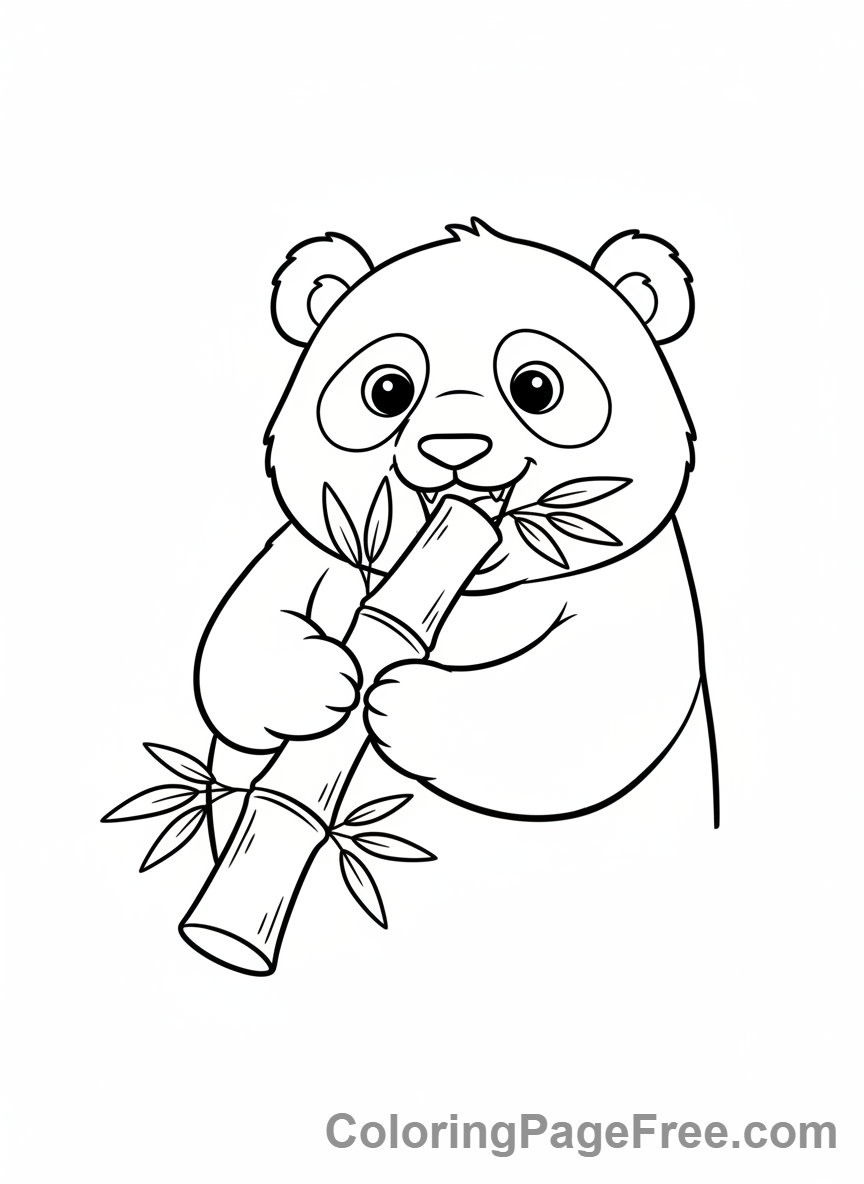 Panda coloring page - Panda eating bamboo