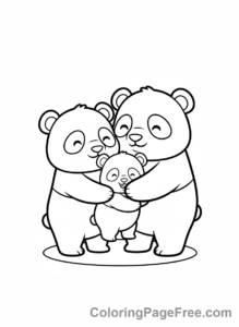 Panda coloring page - Panda family hug