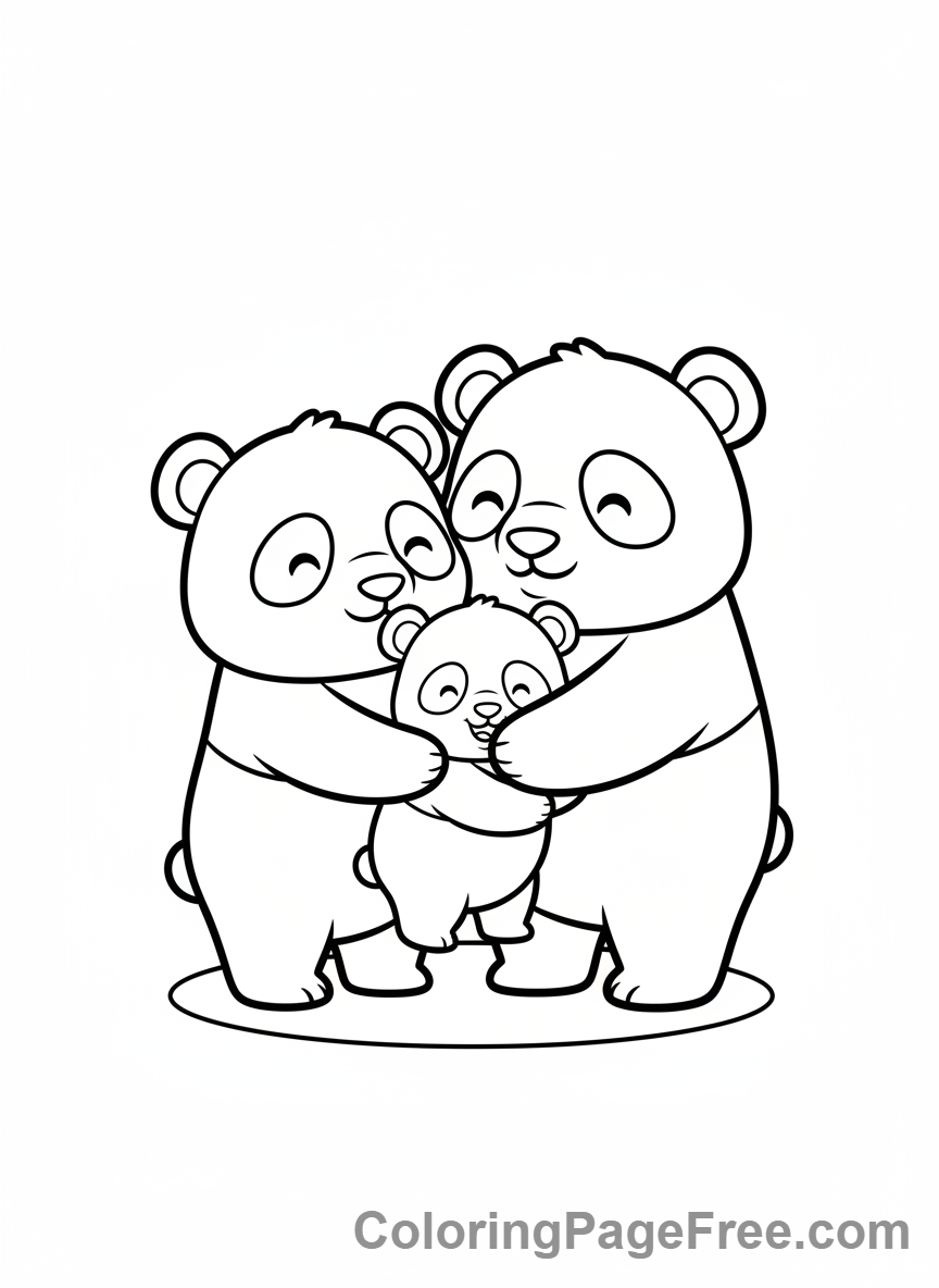 Cute Panda Family Hugging Coloring Page