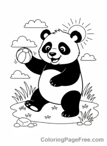 Panda coloring page - Panda playing ball