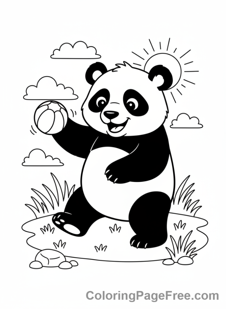 Panda coloring page - Panda playing ball