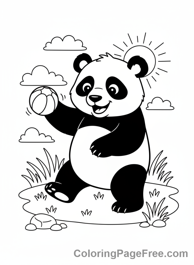 Playful Panda Playing with Ball Coloring Page