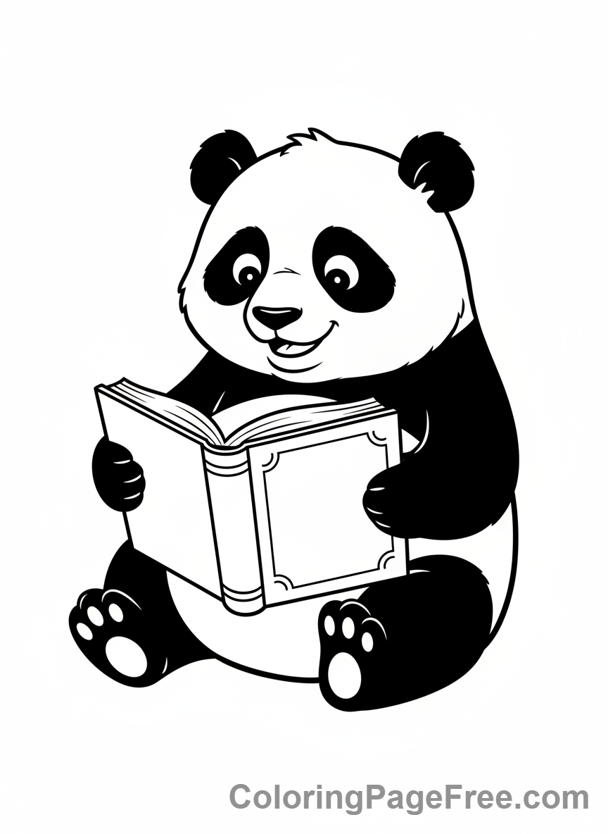 Smart Panda Reading a Book Coloring Page