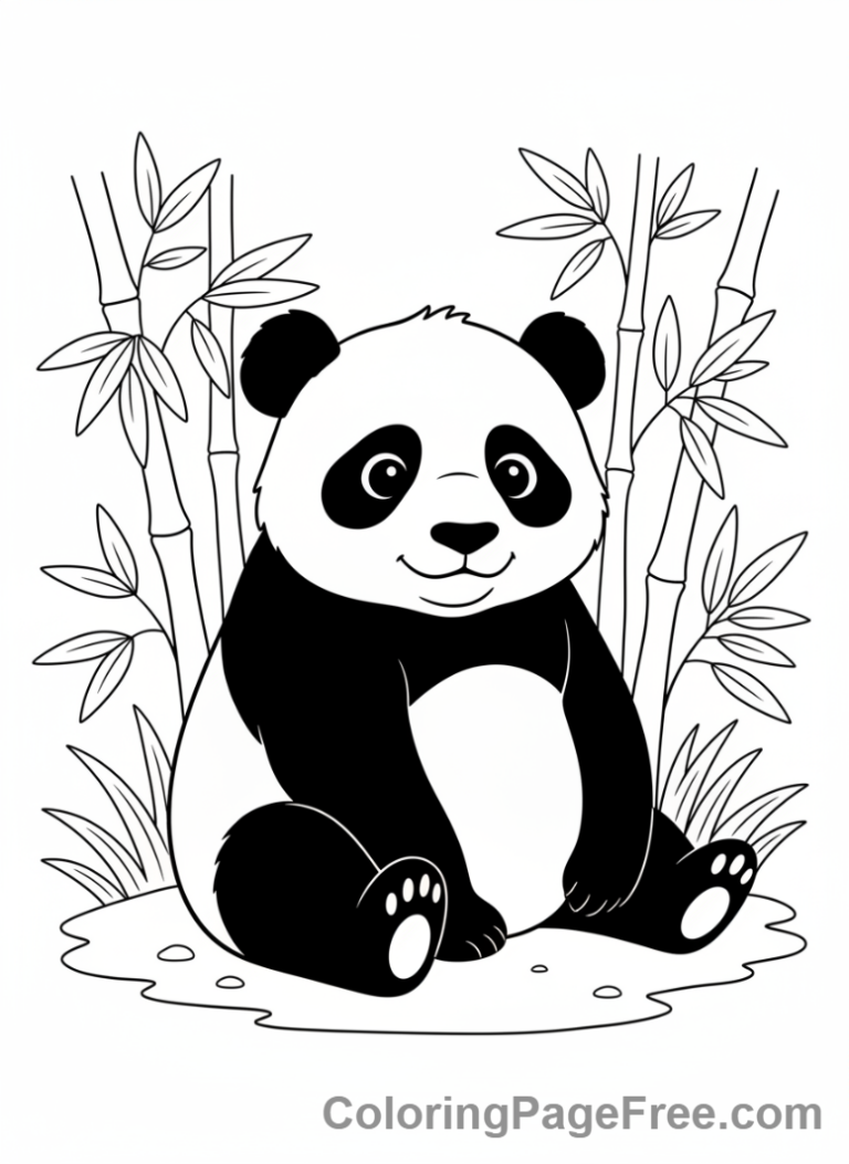 Panda coloring page - Panda sitting forest