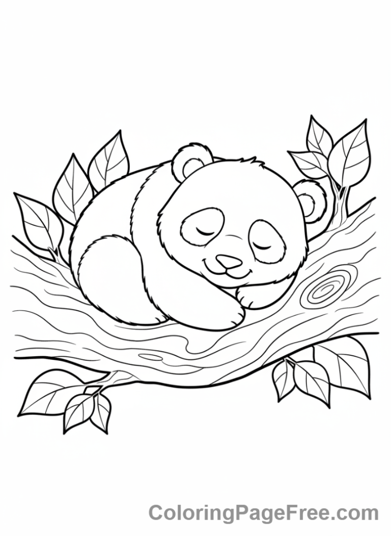 Panda coloring page - Panda sleeping tree