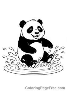 Panda coloring page - Panda splashing puddle
