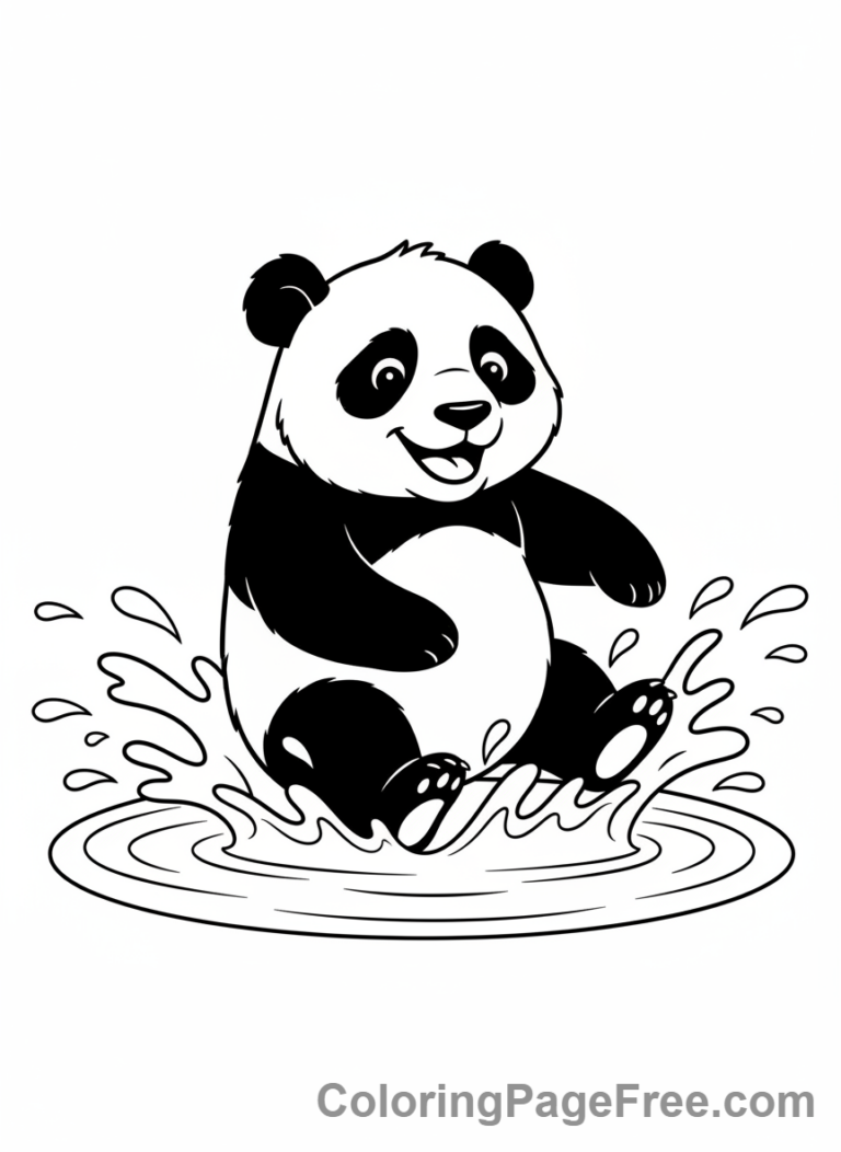 Panda coloring page - Panda splashing puddle
