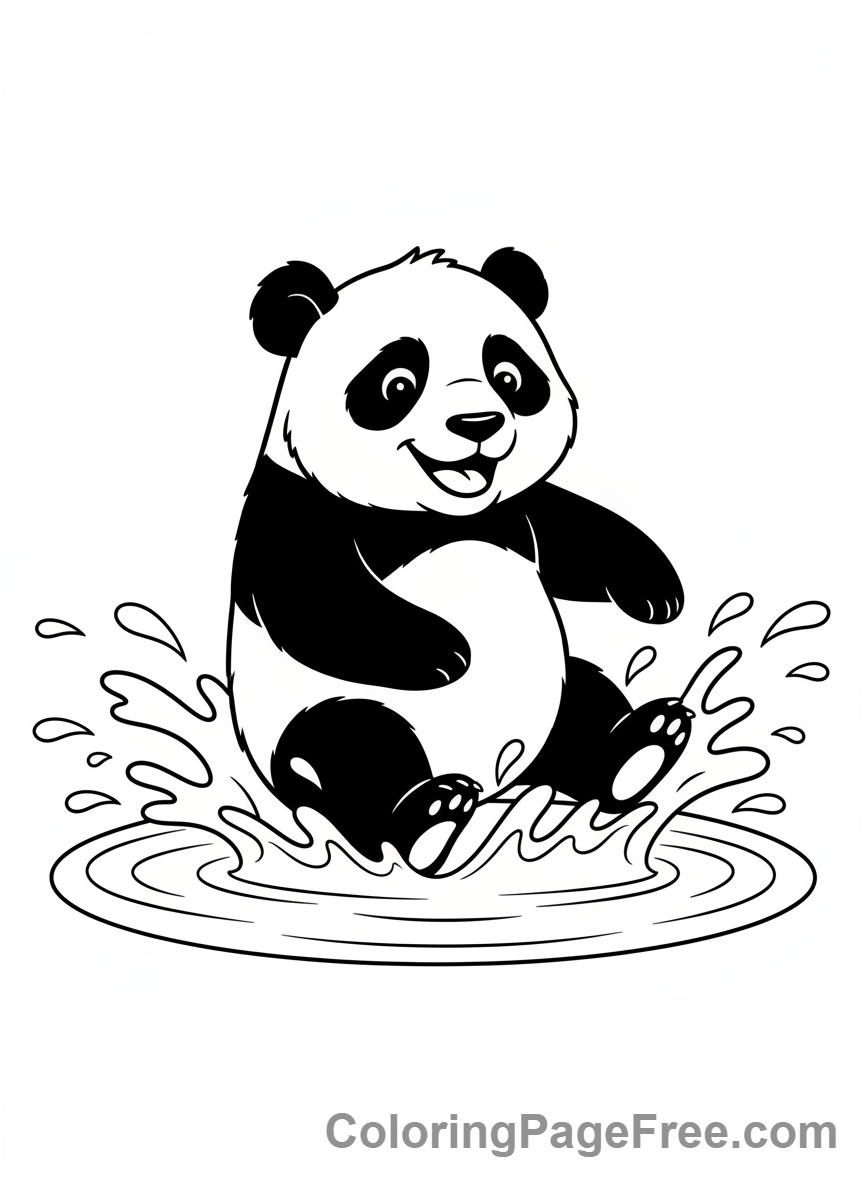 Panda Splashing in a Puddle Coloring Page